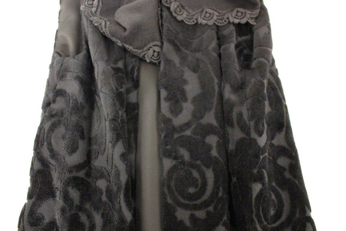 NOEMI ALEMÁN Black Cotton Brocade Long Cape Coat Jacket - Fizigo